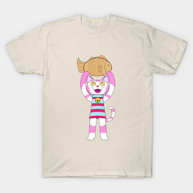 Chibi Cat w/ Taiyaki Cake 2 T-Shirt by VixenwithStripes